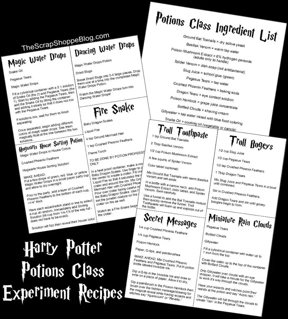 Harry Potter Potions Class Experiment Ideas