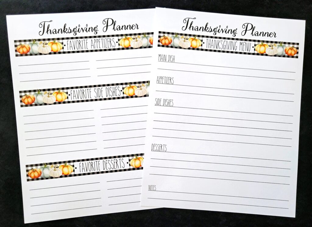 Thanksgiving planner menu pages