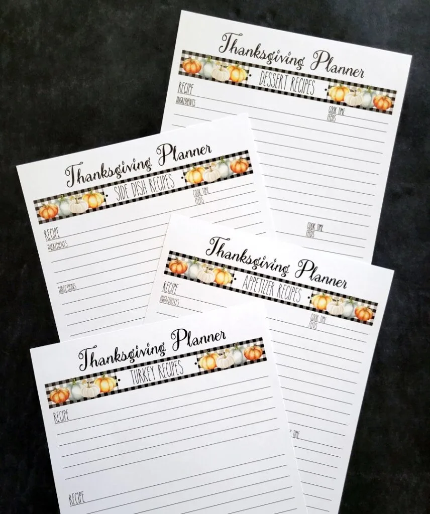 Thanksgiving planner recipe pages