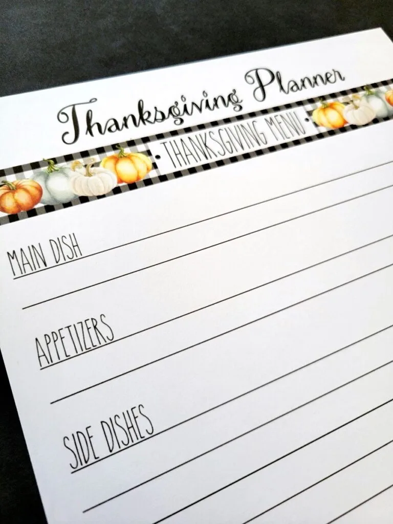 Thanksgiving planner close up