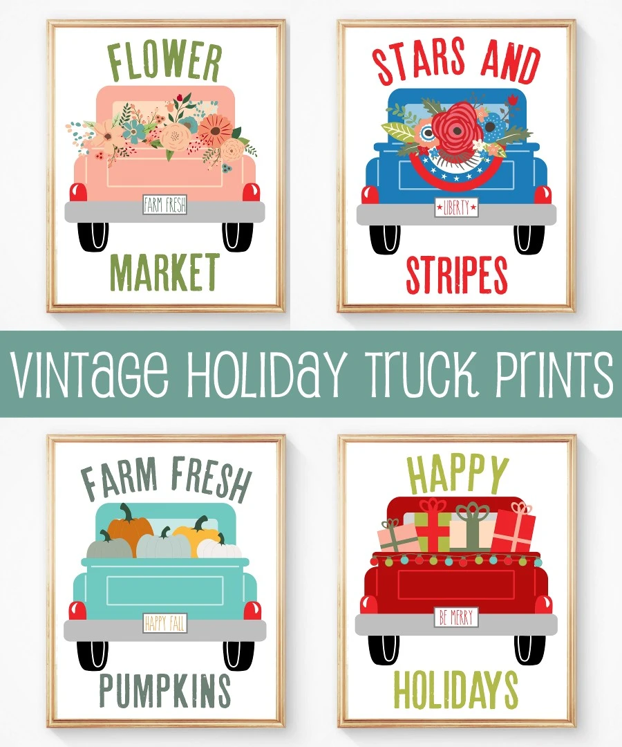 holiday vintage pickup truck prints