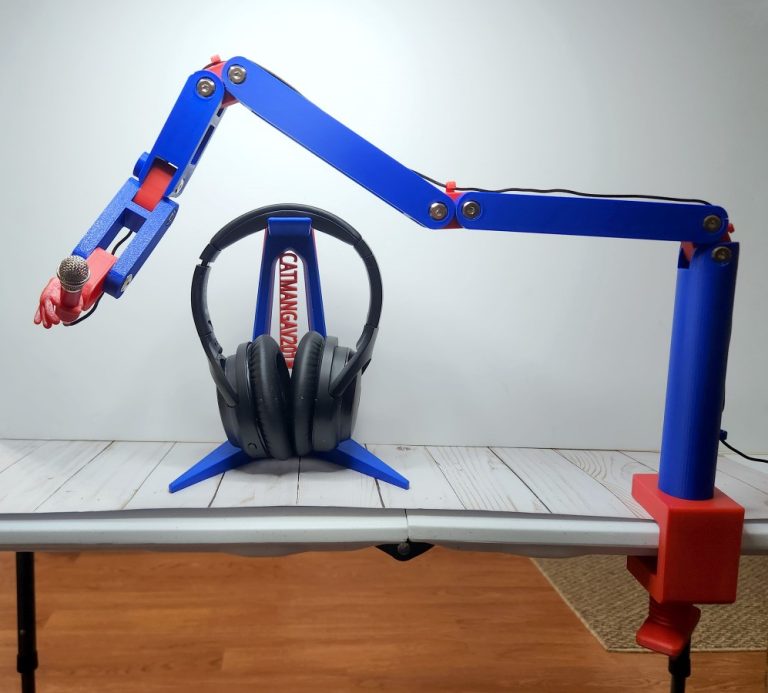 3d printed mini microphone boom arm and customized headphones stand