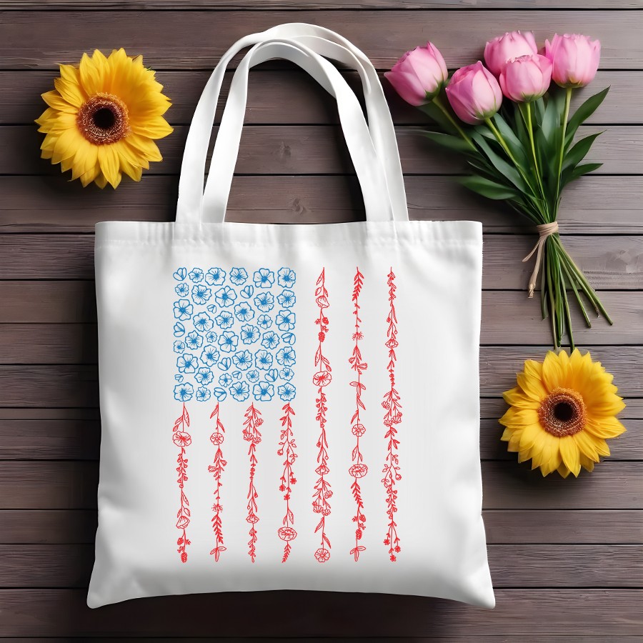 Floral flag tote bag